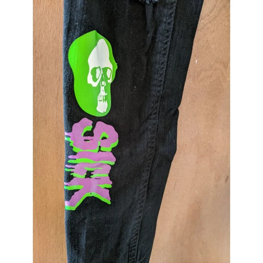 Ninth Hall Rouge Black Jeans Distressed Embellished Skinny 28 Skater Goth Punk